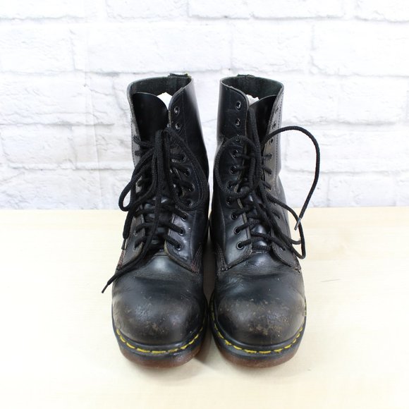VTG! Dr. MARTENS Black Leather Lace Up Steel Toe C - Picture 5 of 8